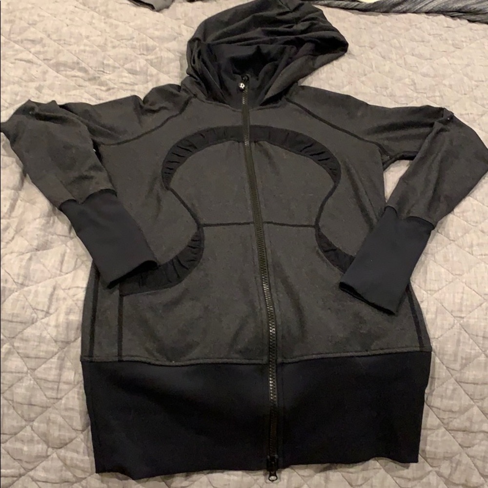 Dark grey workout jacket with hood